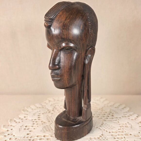 Other - Authentic African Ebony Maasai Tribal Head Sculpture Handcrafted Wooden Art